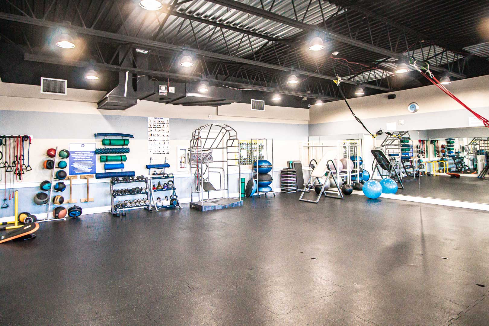 A spacious fitness club area at VRI's Bay Club of Sandestin in Florida.